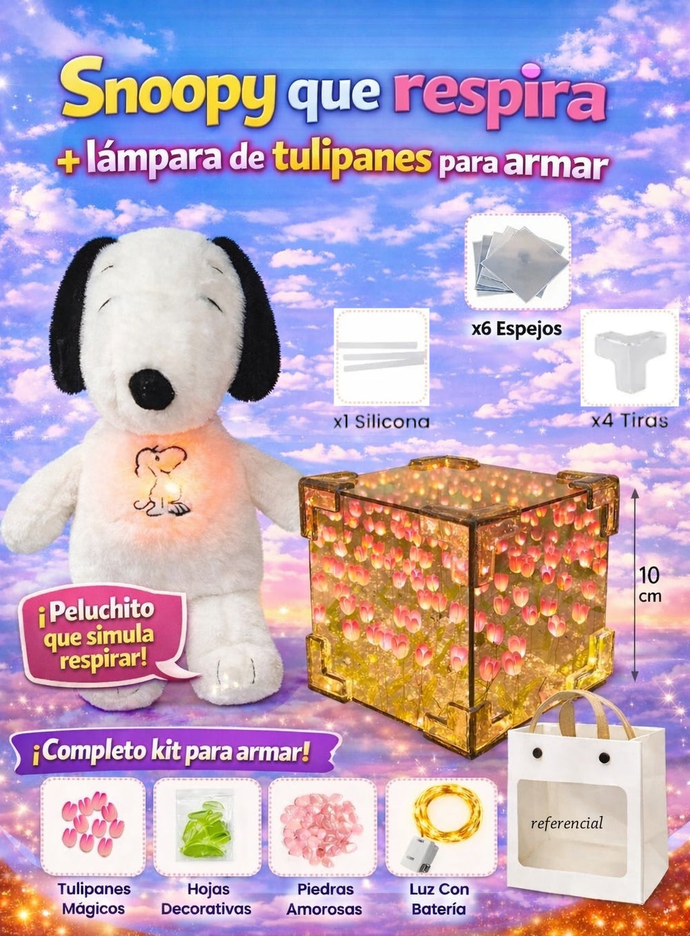PELUCHE SNOOPY + CUBO DECORACION