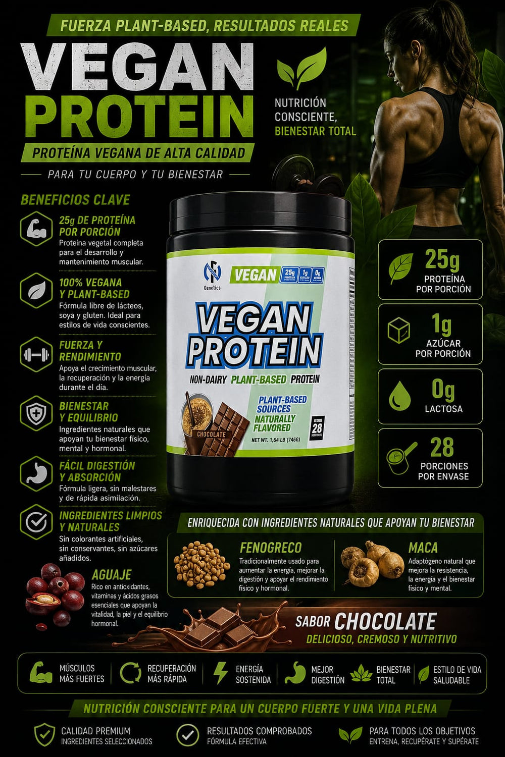 PROTEINA VEGANA CHOCOLATE PEQUEÑA 600g