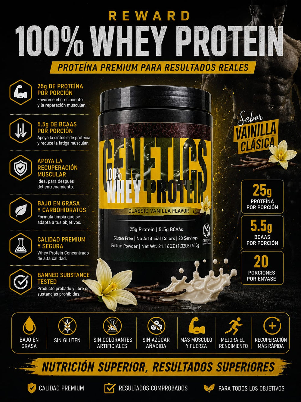 PROTEINA WHEY VAINILLA 600g PEQUEÑA