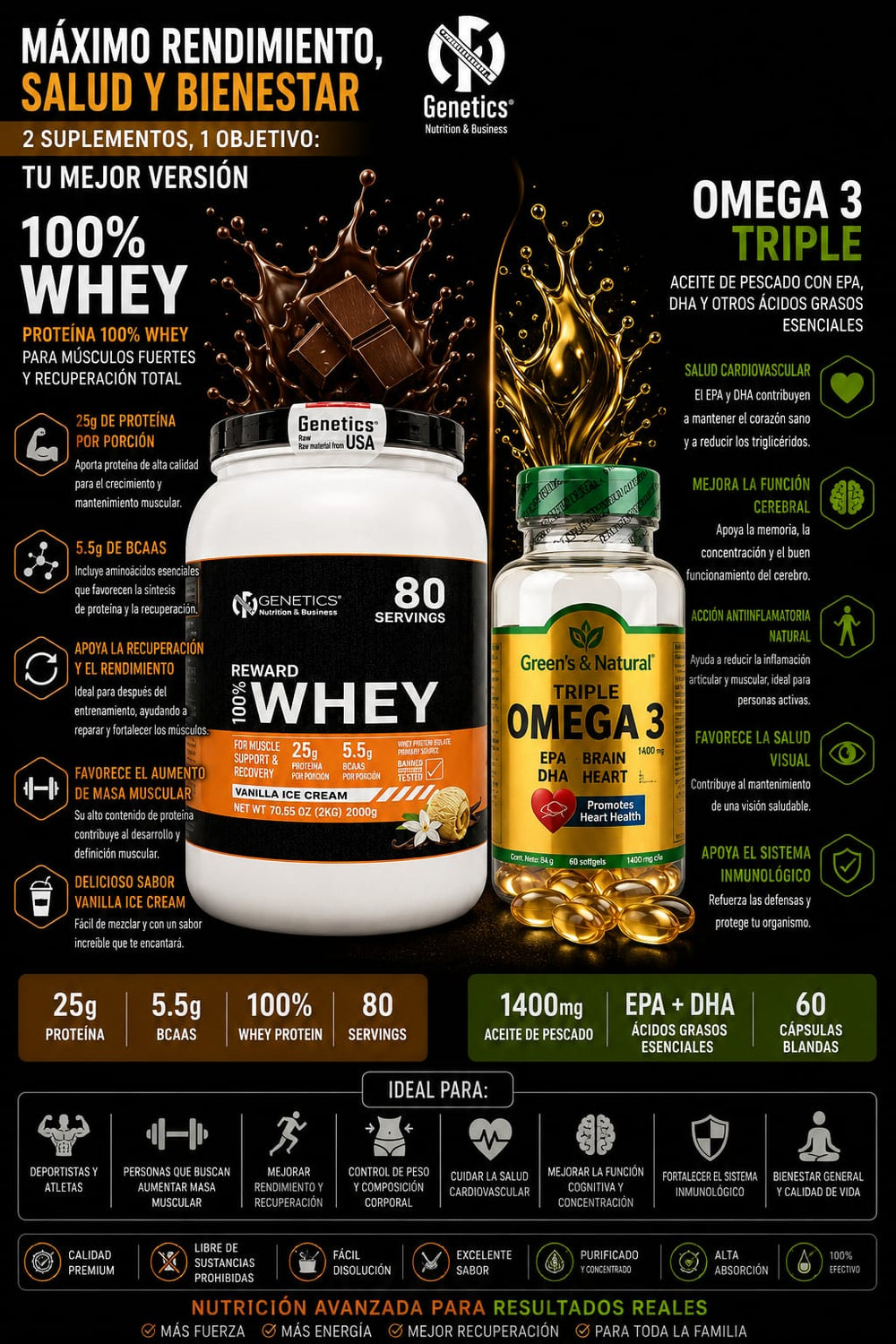 PROTEINA WHEY VAINILLA 2kg  + OMEGA 3